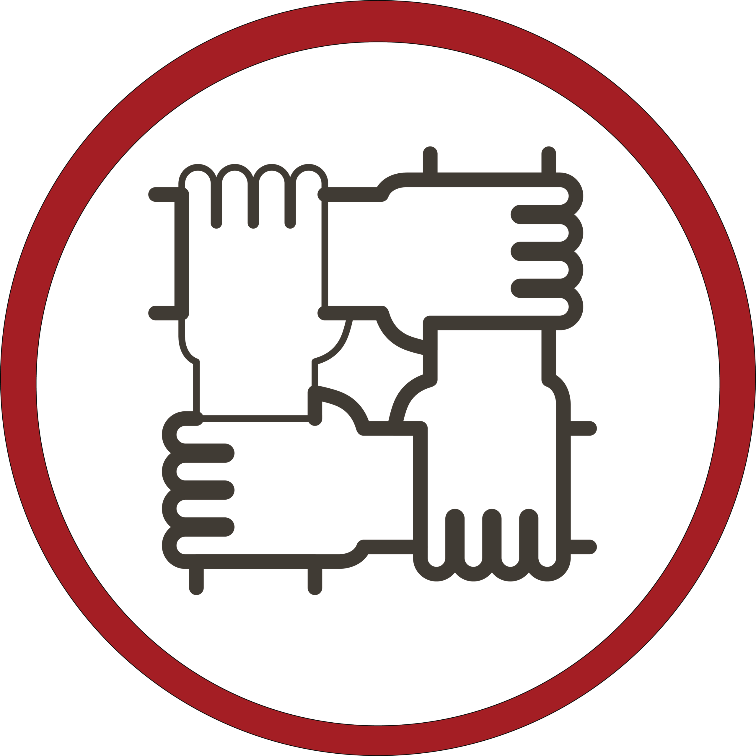 Icon of 4 hands holding each others wrists forming a square