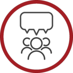 Icon of 3 people with speech bubbles