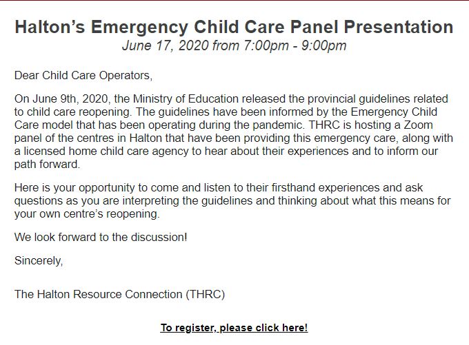 THRC Event Flyer for Child Care Operators