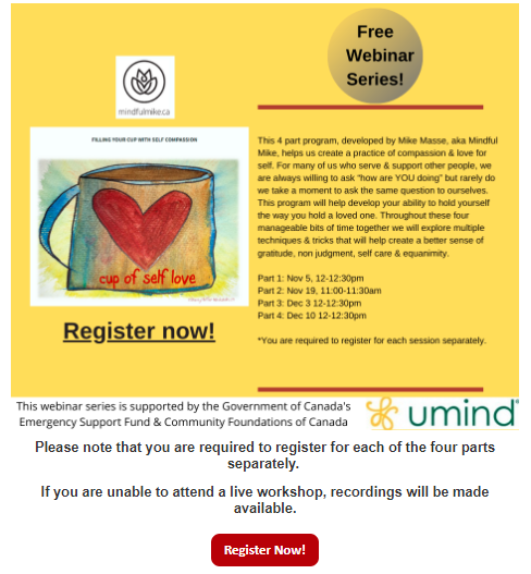 Umind Webinar Flyer with Logo and a cup of self love