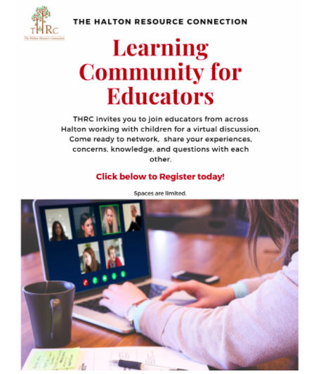 Learning Community for Educators Flyer with an adult on a laptop