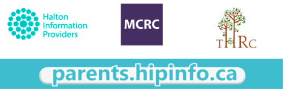 Halton Information Provdiers Logo, MCRC Logo, THRC Logo and the parens.hipinfo.ca banner