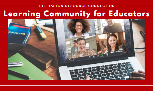 Learning Community for Educators Flyer. There is a picture of a laptop open with a ZOOM meeting with 4 other people