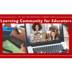 Learning Community for Educators Flyer with a laptop open on a zoom meeting with 4 other people