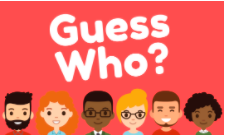 Guess Who? Banner with 6 Cartoon Faces on the bottom