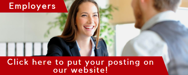 Banner: Employers - Click here to put your posting on our website! with a female and a male shaking hands