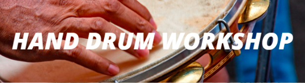 Hand Drum Workshop Banner with a hand on a drum